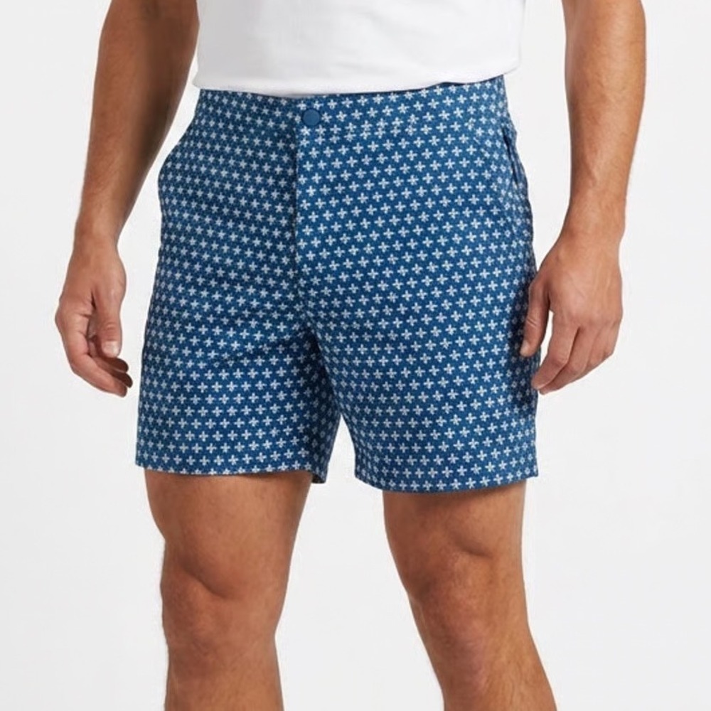 VRST Mens Resort Short 6" Deep Denim Print Blue White Floral Stretch Small